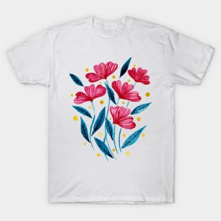 Cute florals - red and blue teal T-Shirt